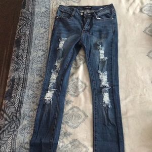 High rise distressed skinny jeans